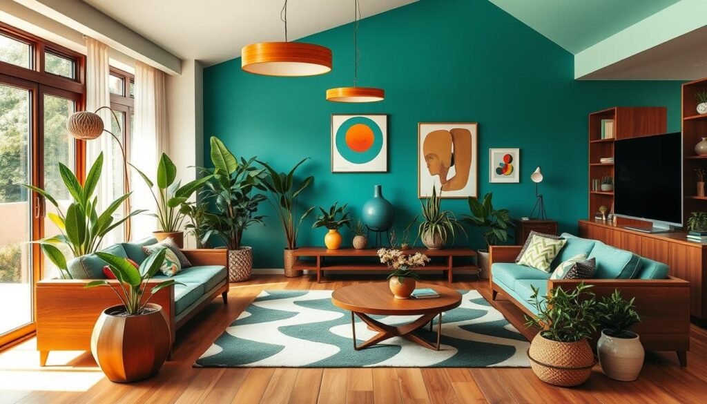 MCM living room with plants MCM living room with plants