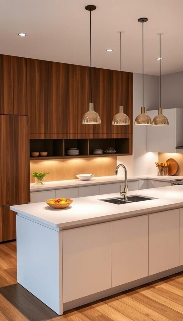A contemporary kitchen island design set against a warm, open-concept backdrop. The island features a sleek, minimalist aesthetic with a smooth, quartz countertop and a crisp, white cabinetry base. Strategically placed task lighting illuminates the workspace, creating a well-lit and inviting atmosphere. The island's clean lines and uncluttered design seamlessly integrate with the surrounding kitchen, enhancing the overall cooking experience. A subtle play of textures, such as a wooden accent wall or pendant lights, adds depth and visual interest to the scene. The layout showcases a harmonious balance between form and function, making the kitchen island the heart of the culinary space. A contemporary kitchen island design set against a warm, open-concept backdrop. The island features a sleek, minimalist aesthetic with a smooth, quartz countertop and a crisp, white cabinetry base. Strategically placed task lighting illuminates the workspace, creating a well-lit and inviting atmosphere. The island's clean lines and uncluttered design seamlessly integrate with the surrounding kitchen, enhancing the overall cooking experience. A subtle play of textures, such as a wooden accent wall or pendant lights, adds depth and visual interest to the scene. The layout showcases a harmonious balance between form and function, making the kitchen island the heart of the culinary space.